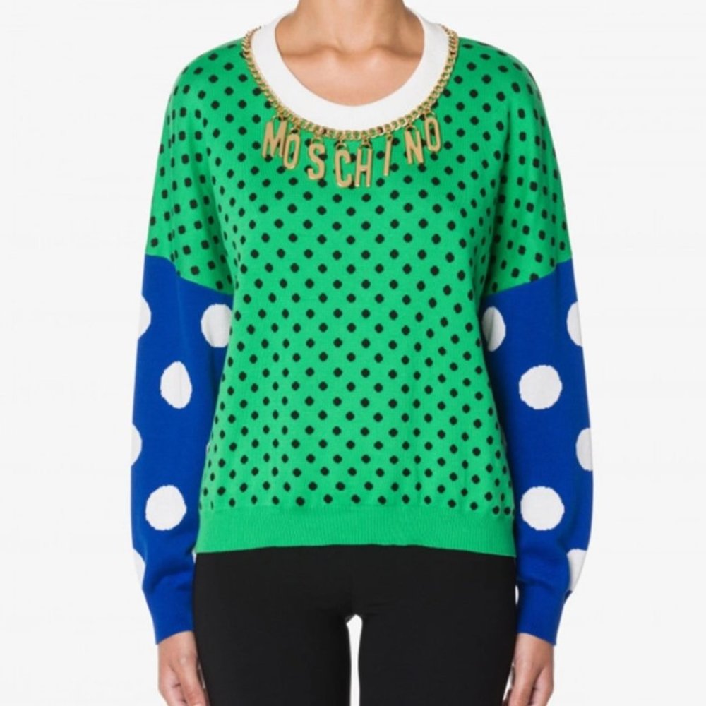 Moschino | Green Lettering Jumper Polkadot Size Us 6